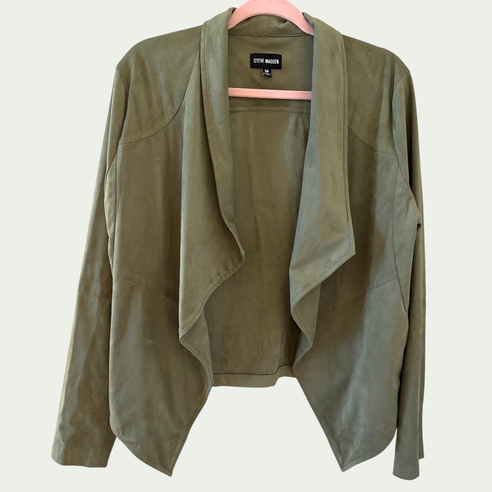 Steve Madden Olive Green Drape Front Jacket Size M Suede-like